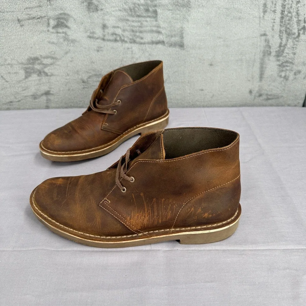 Clarks Bushacre 2 Chukka Boot Mens 10.5 Brown Leather Ultimate Comfort Lace Up